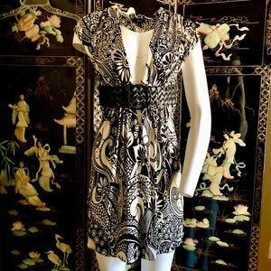 Sky silk black printed mini dress tribal belt s